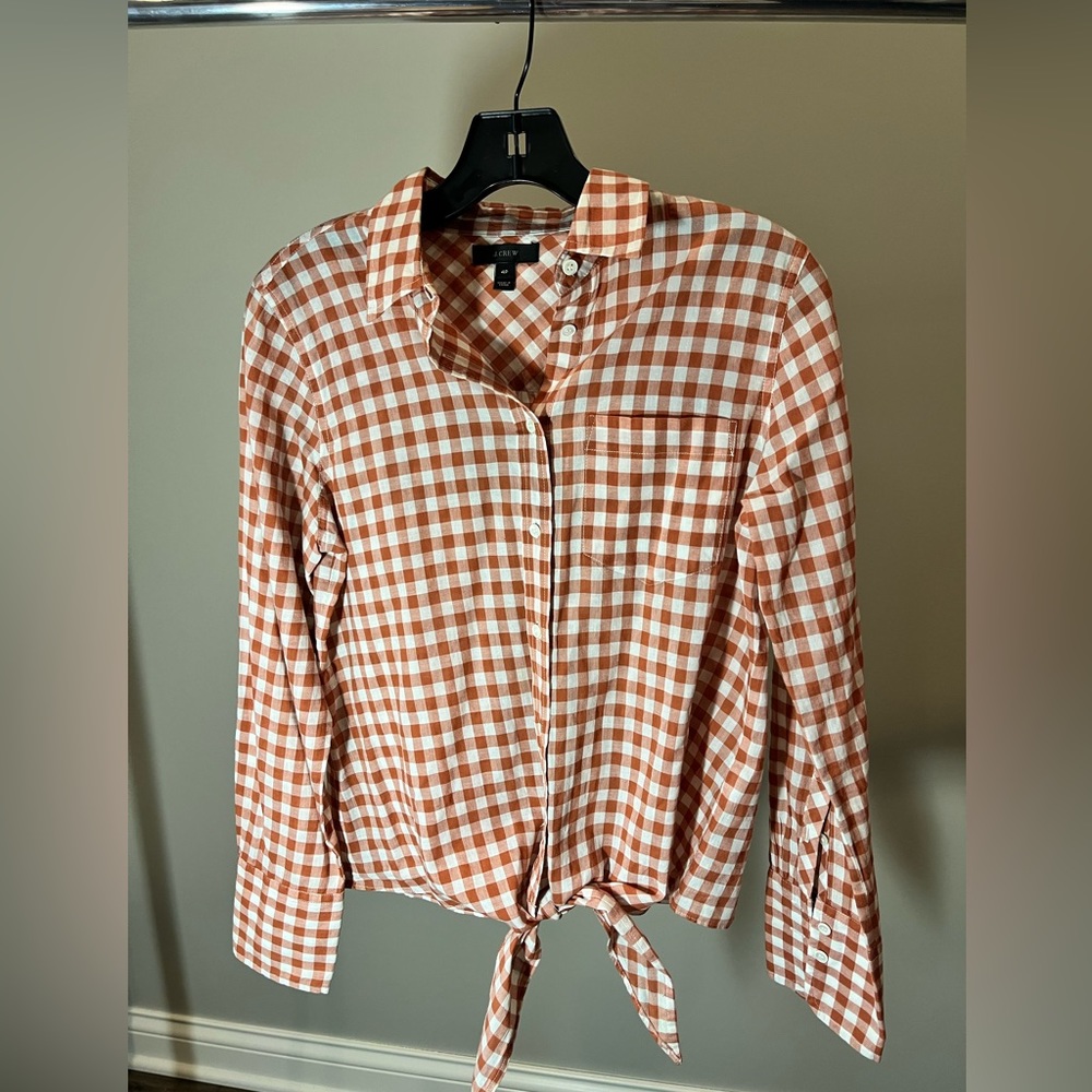 J. Crew Front Tie Checkered Button Down